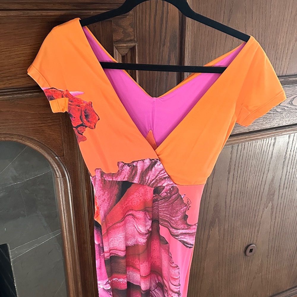 Vintage Roberto Cavalli Vibrant Orange and Pink Women's Dress - Picture 4 of 7